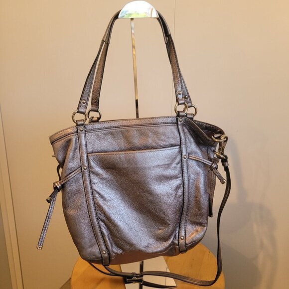 Coach Audrey Medium Cinched North South Tote Gunmetal Silver - Picture 2 of 12